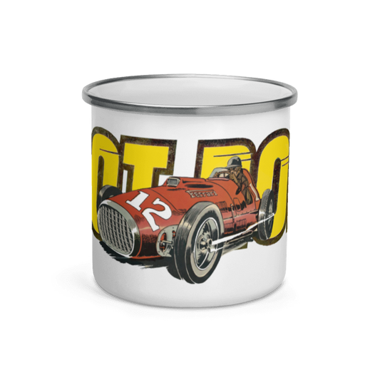 Kop, metal, hvid med motiv: "HOT ROD"