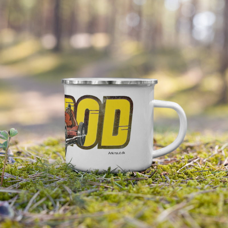 Kop, metal, hvid med motiv: "HOT ROD"